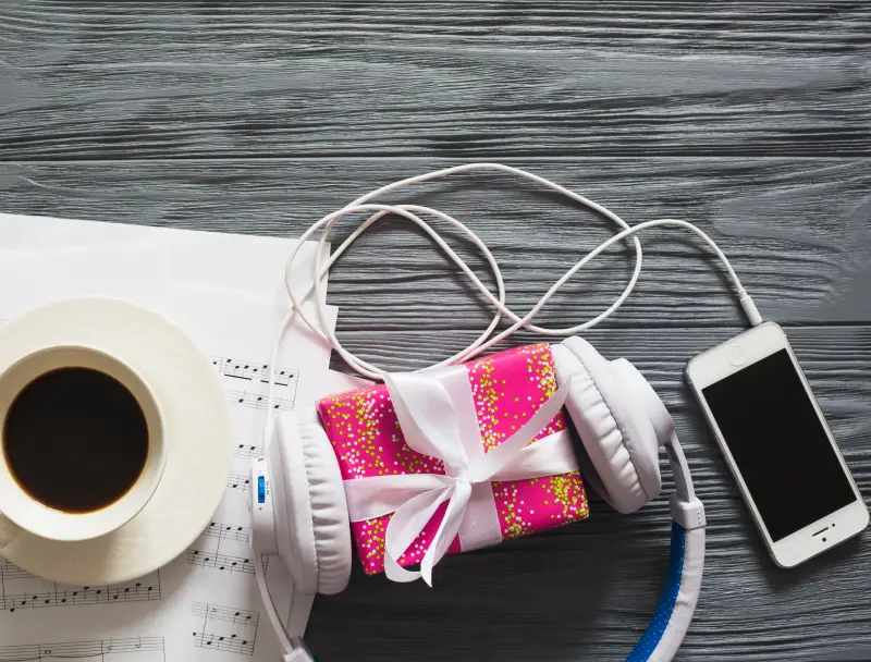 Gift, devices, coffee and notes